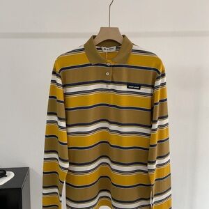 Miu Miu Mustard and Navy Striped Polo Shirt